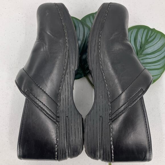 Dansko Black Slip On Nurse Work Leather Heeled Full Back Comfort Clog Shoes - Picture 7 of 12